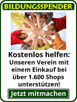 Infobild mit dem Text: "Kostenlos helfen: Unseren Verein mit einem Einkauf bei über 1.600 Shops unterstützen! Jetzt mitmachen!